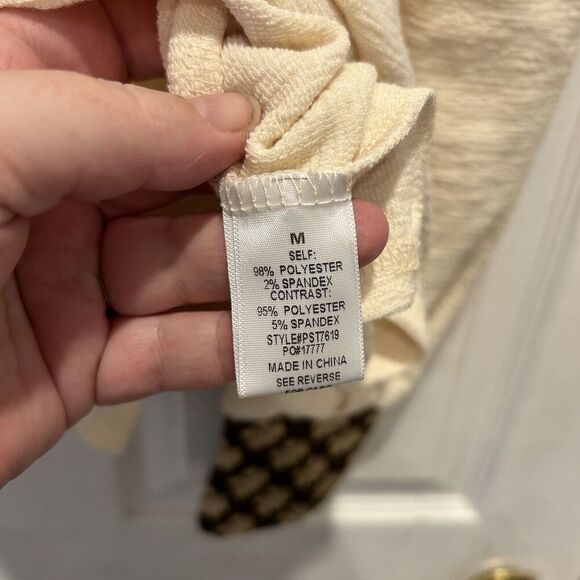 Polagram Long Sleeve Puff Sleeves Sweater Cream Contrast Cuffs Womens Medium - Picture 7 of 7